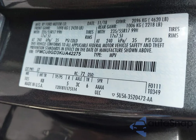 1FMCU0GD3KUA42275: 43210766