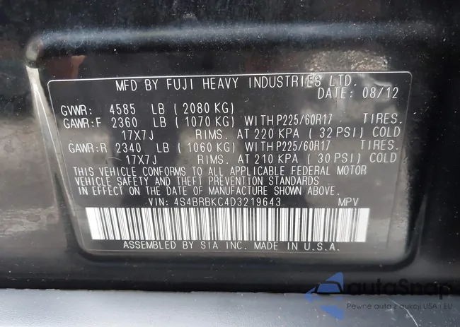 4S4BRBKC4D3219643: 43210788