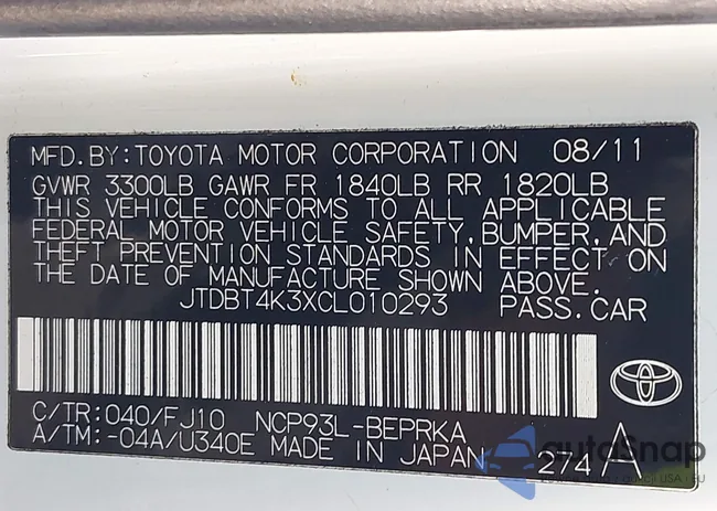 JTDBT4K3XCL010293: 43210803