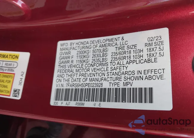 7FARS6H50PE023928: 43210917