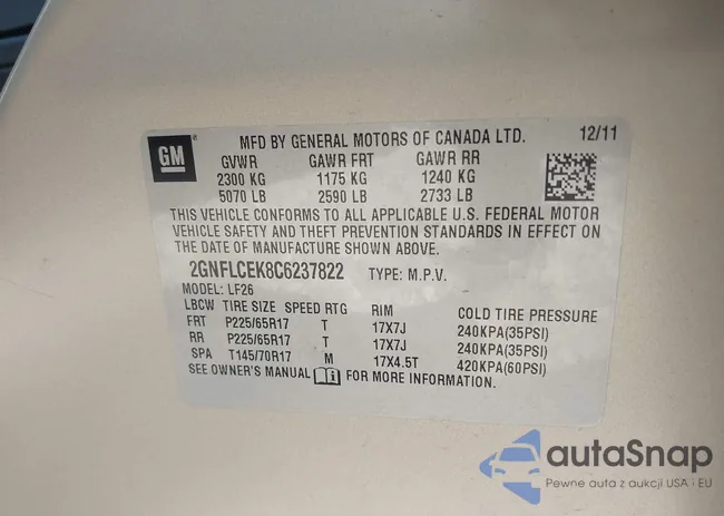 2GNFLCEK8C6237822: 43210932