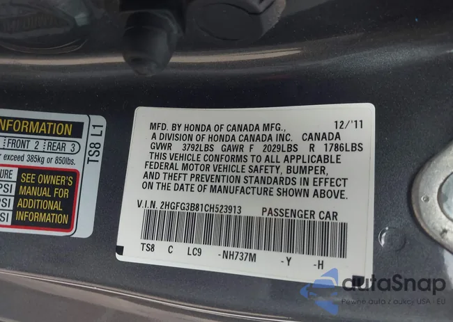 2HGFG3B81CH523913: 43212095