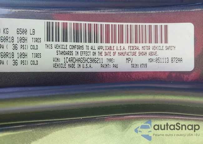 1C4RDHAG5HC906211: 43212110