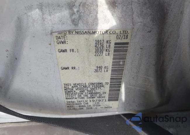 1N4AL3AP1JC197971: 43212121