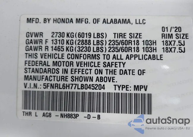 5FNRL6H77LB045204: 43212190