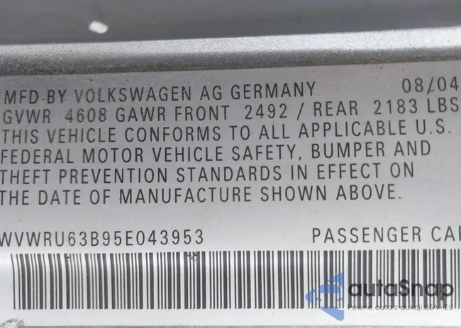 WVWRU63B95E043953: 43212277