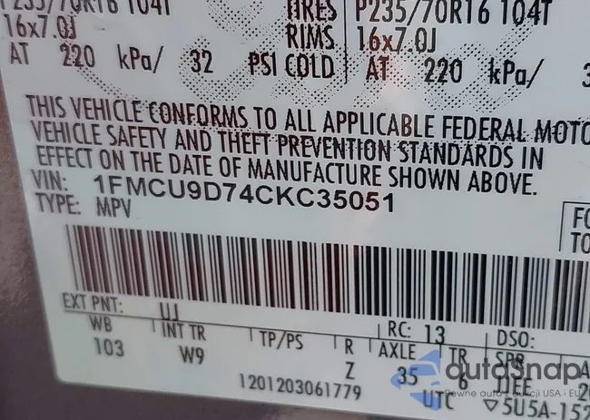 1FMCU9D74CKC35051: 43212314