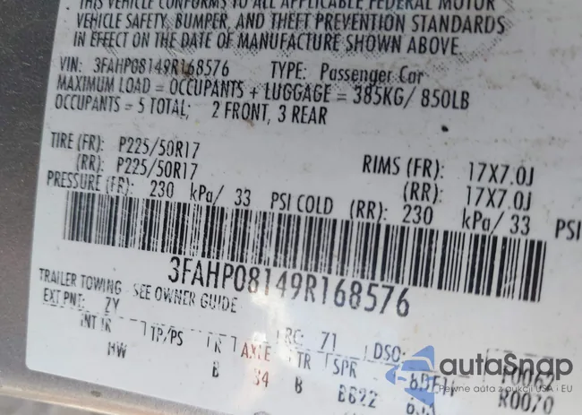 3FAHP08149R168576: 43212373