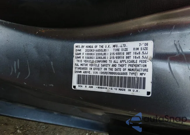 SHSRD788X6U444665: 43212444