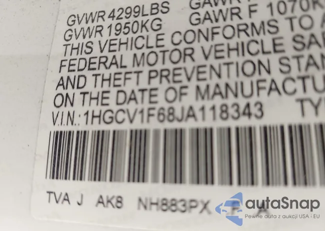 1HGCV1F68JA118343: 43212454