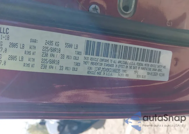 1C4PJMDX9KD108235: 43212502