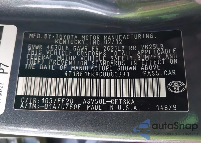 4T1BF1FK8CU060381: 43211525