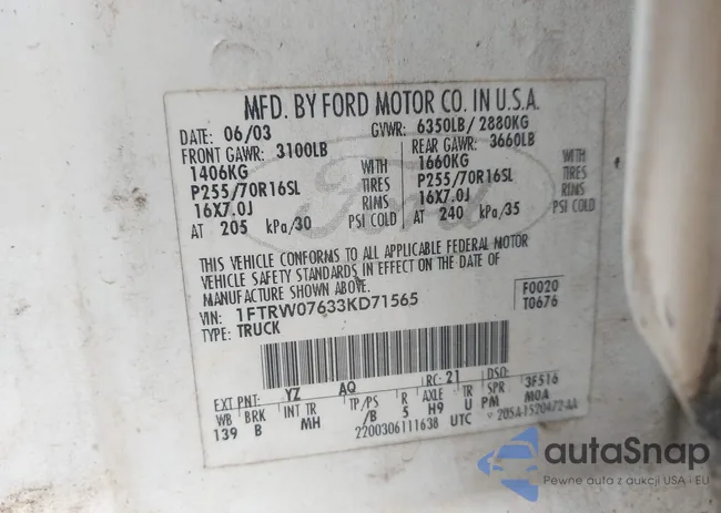 1FTRW07633KD71565: 43211530