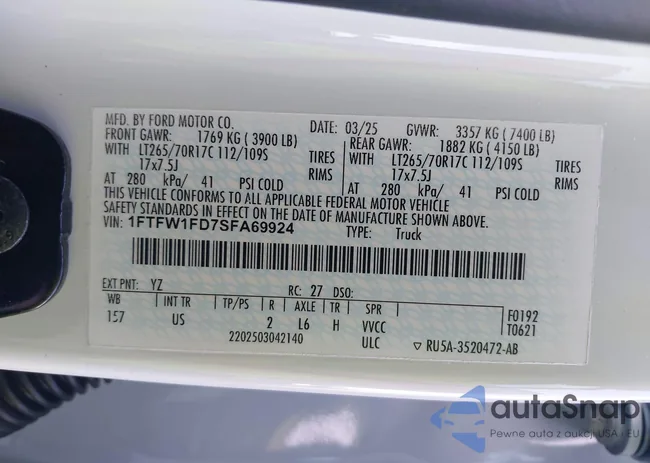 1FTFW1FD7SFA69924: 43211692