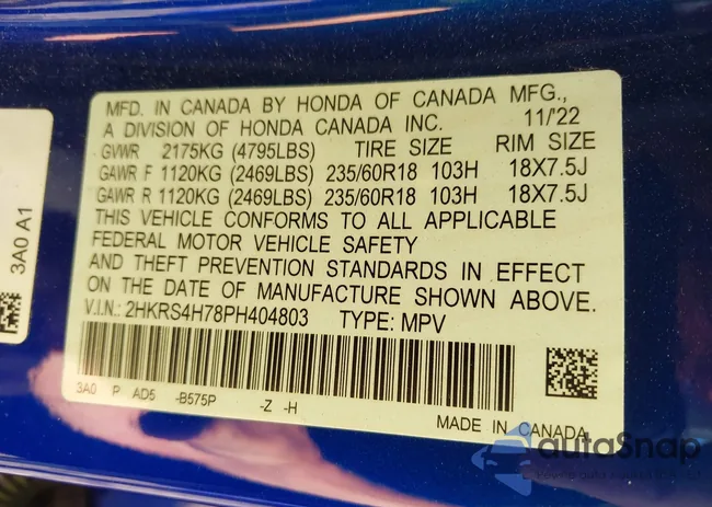 2HKRS4H78PH404803: 43211697