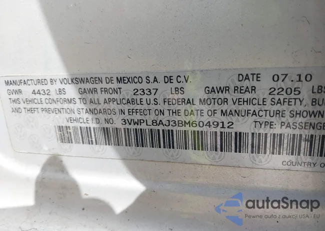 3VWPL8AJ3BM604912: 43211702