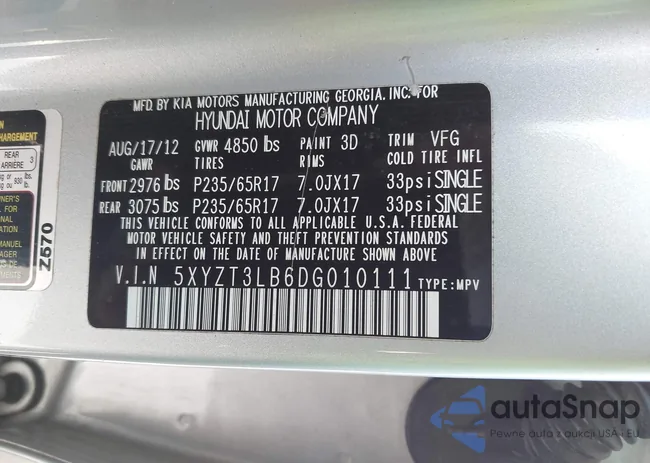 5XYZT3LB6DG010111: 43211786