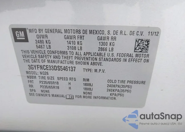 3GYFNCE33DS546137: 43211885