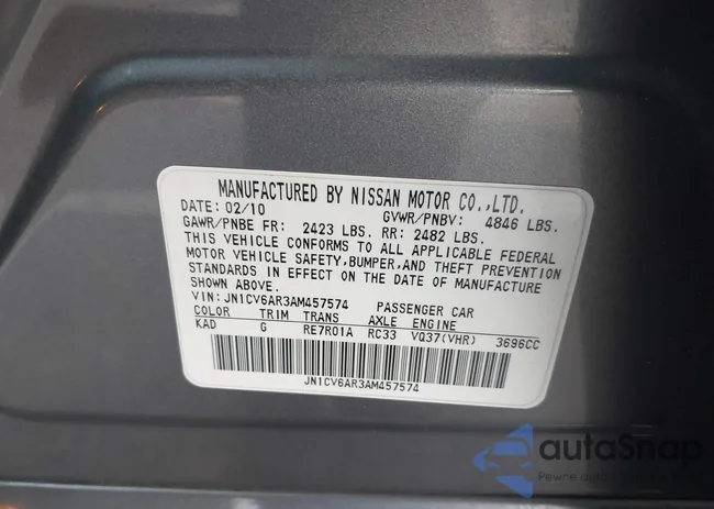 JN1CV6AR3AM457574: 43211887