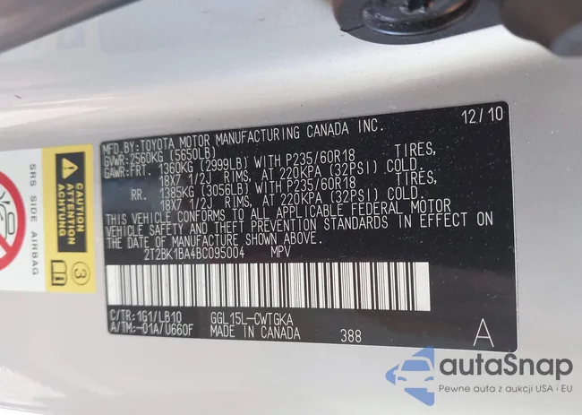 2T2BK1BA4BC095004: 43213125