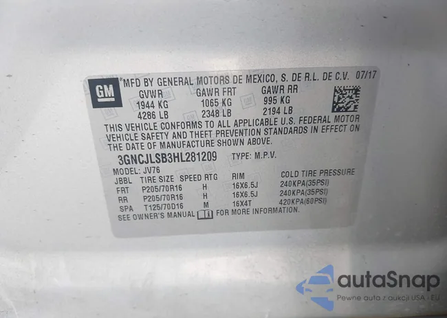 3GNCJLSB3HL281209: 43213137