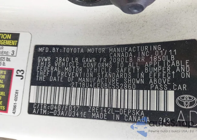 2T1BU4EE0BC552860: 43213280