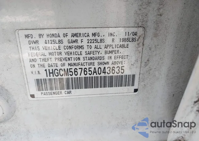 1HGCM56765A043635: 43213390