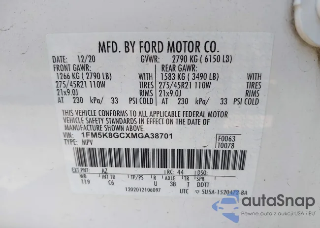 1FM5K8GCXMGA38701: 43213405