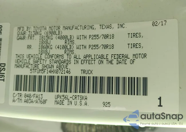 5TFUM5F14HX072146: 43212516