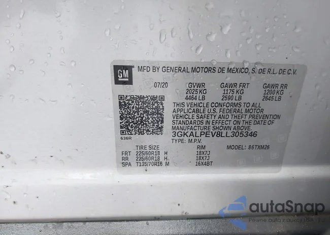 3GKALPEV8LL305346: 43212669