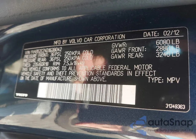 YV4952CZ4D1639042: 43212790