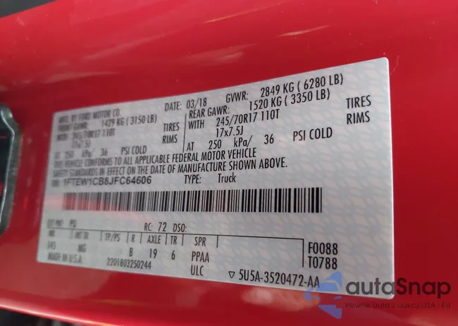 1FTEW1CB8JFC64606: 43212829