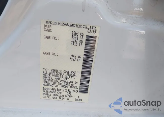 1N4BL4FV3KC218290: 43212860