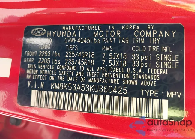 KM8K53A53KU360425: 43213933