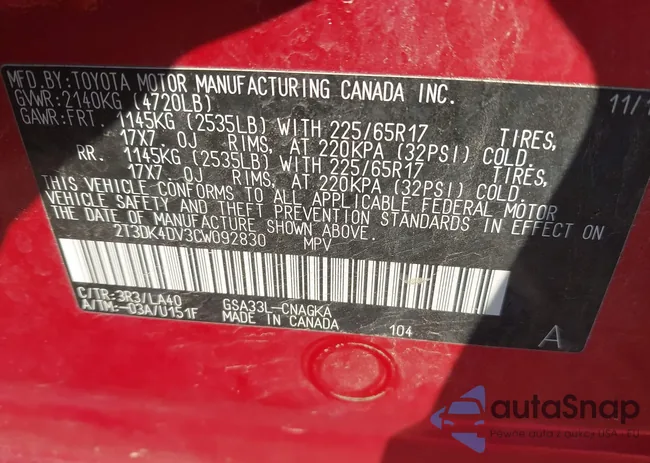 2T3DK4DV3CW092830: 43214015