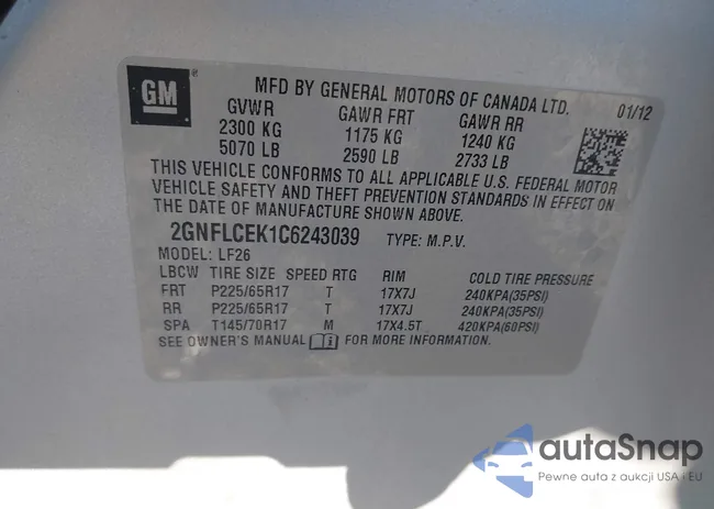 2GNFLCEK1C6243039: 43214245