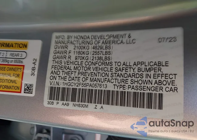 1HGCY2F55PA057613: 43214268