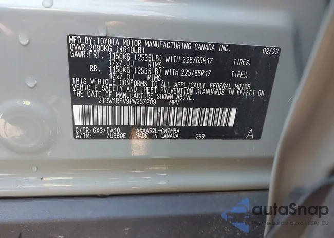 2T3W1RFV9PW257209: 43214296