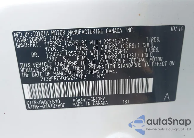 2T3BFREVXFW247482: 43214311