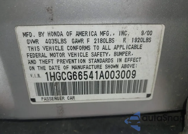 1HGCG66541A003009: 43214325