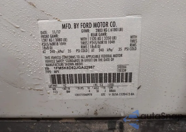 1FM5K8D82JGA22987: 43214402