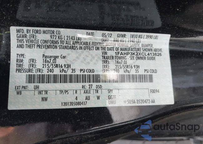 1FAHP3K2XCL413826: 43213596