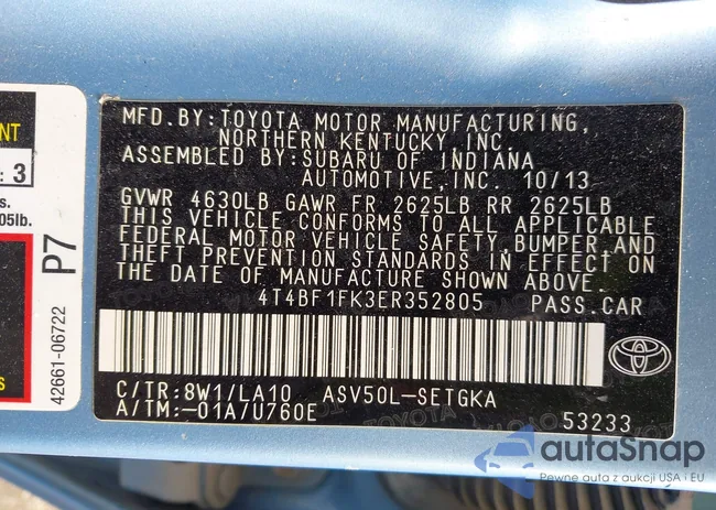 4T4BF1FK3ER352805: 43213609