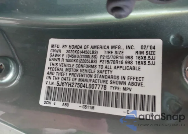 5J6YH27504L007778: 43213619