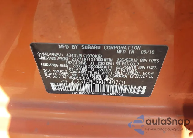 JF2GTANCXKH249720: 43213639