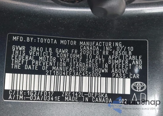 2T1BU4EE3AC455005: 43213721