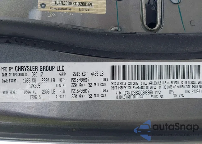 1C4NJCBBXDD208369: 43213807