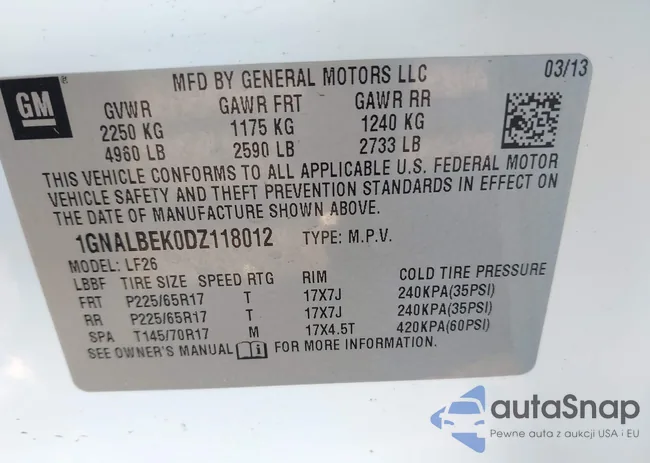 1GNALBEK0DZ118012: 43213881