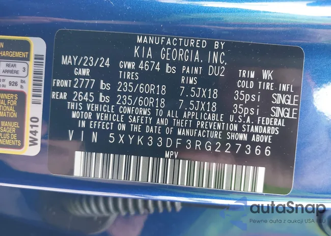 5XYK33DF3RG227366: 43215021