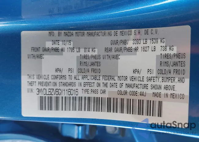 3MYDLBZV6GY116016: 43215125